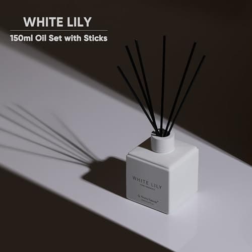 Aroma Naturals Diffuseurs de Parfum pour la Maison, diffuseur d'huile parfumée avec bâtonnets, 150 ML, Coffret Cadeau pour Femme – Lys Blanc