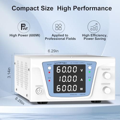 WANPTEK POWER Alimentation de Laboratoire 60V 10A 600W, Alimentation Haute Puissance, Alimentation Stabilisée Réglable avec Protection OCP/Output et Affichage LED 4 Chiffres Haute Précision
