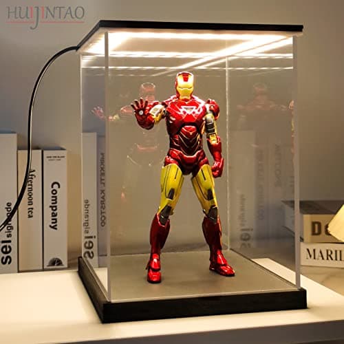 Huijintao Vitrine pour Collection, Boite Acrylique Transparent, Vitrine Voiture Miniature, Vitrine Exposition Vitrine Acrylique pour Figurine, Miniature, avec éclairage LED (25x25x40 cm)