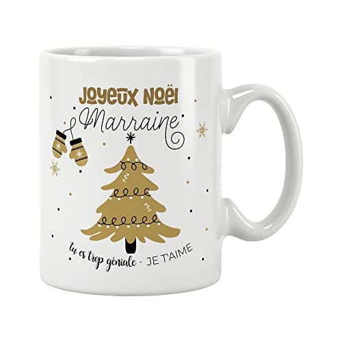 ÉNJA Création Cadeau NOËL - Mug MARRAINE. Marraine/Tasse – Joyeux Noël - Cadeau fêtes de fin d'année personnalisé. Cadeau original. Céramique haute qualité 11oz - 320 ML (MARRAINE)