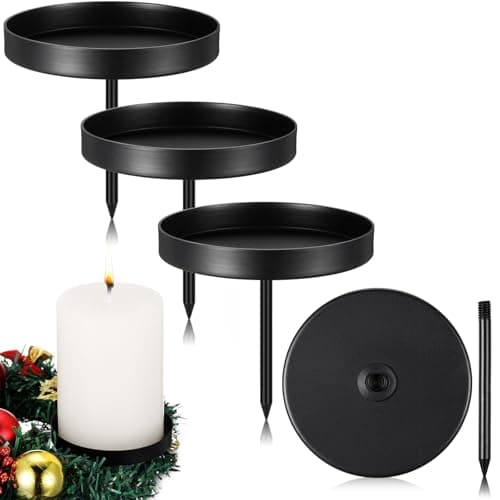 Nuenen 4 Bougeoirs pour Bougies de l'Avent Bougeoir avec Brochette Chandelier pour Couronne de l'Avent Assiette à Bougies de 8,5 cm Plateau Décoratif Plateau Rond Rétro (Noir)