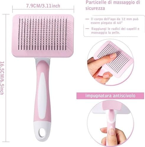 Vinabo Brosse Autonettoyante Pour Animaux de Compagnie,Brosse Pour Poils Longs et Courts,Pour Chiens Chats Eliminer Efficacement des Tomentose Sous-poil Tangles , Rose