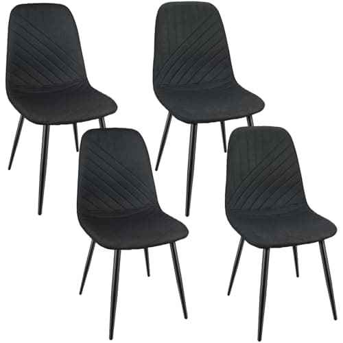 LEWE Chaises de Salle à Manger Lot de 4, Chaise de Cuisine avec Dossier, Toile de Lin Chaise Rembourrée avec Pied Métallique, pour Salle à Manger, Salon, Cuisine et Chambre à Coucher