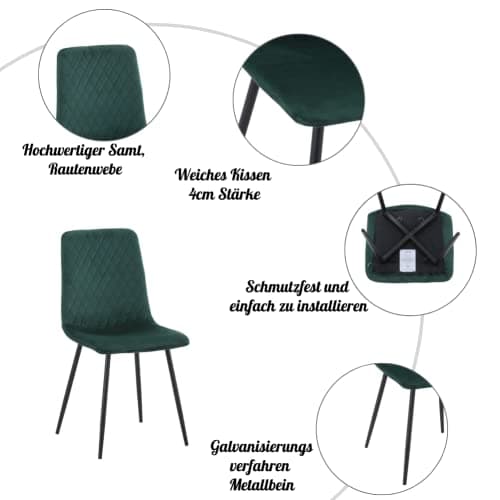 GOLDFAN Ensemble Table et 4 Chaises Bois Table de Salle à Manger avec 4 Velours Chaises,Table en Bois et Chaise de Salle à Manger de Cuisine pour 4 Personnes,Vert