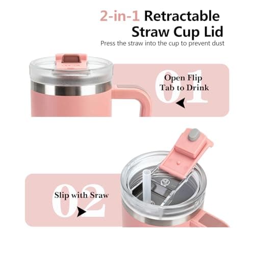 Riley Joy Travel Mug 1200 ml Gourde avec Paille Gobelet à Café à Emporter Anti-fuite en Acier Inoxydable Gobelet Isotherme