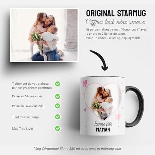L'épicerie Chérie Mug Personnalisé photo et texte ORIGINAL STARMUG LOVE Cadeau Fête des Mères et Fête des Grands Mères - Maman - Anniversaire femme- Céramique 330ml