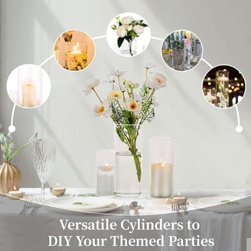 Glasseam Porte-Bougie Hurricane Cylindre en Verre : Vase À Fleurs Transparent pour Bougies Chauffe-Plat Pilier Votif Bougies Flottantes pour Décorations De Table À Manger (M+L+XL x 10)