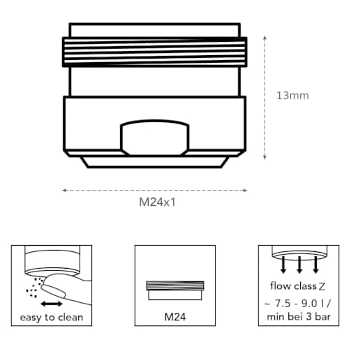 Schläfer | 10016 - Aérateur Robinet M24, Mâle Fendeuse, Universelle Perlator DL pour Jet Doux, Filetage M24X1, Débit B 7 l/min, Régulateurs de Débit pour Robinet, 2pcs