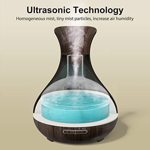 Maxcio Diffuseur d'Huiles Essentielles WiFi, Humidificateur d'Air Compatible avec Alexa et Google Home, Diffuseur Électrique Connecté avec Lumières Colorées, Minuterie et Contrôle à Distance sur l’APP