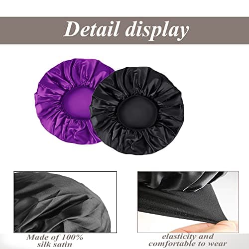 SWEET VIEW Bonnet de Soie, Bonnet de Soie pour Dormir, Bonnet de Satin Doux et Confortable pour Dormir, Noir, Violet