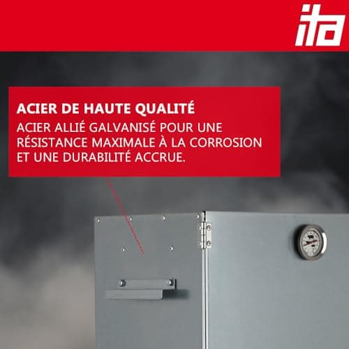 ITA Fumoir 7001 81x30x40 cm en Acier Inoxydable - Armoire de Fumage Premium avec Thermomètre & Accessoires - Résistant à la Corrosion, Durable - Fumoir pour Viande, Poisson, Fromage