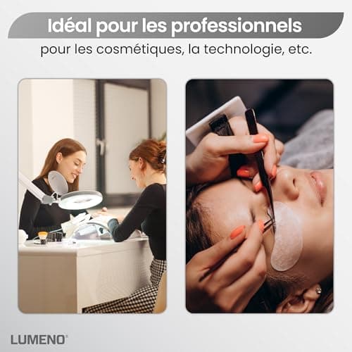 Lumeno 8213GR LED Lampe loupe pour poste de travail, lampe cosmétique, intensité lumineuse réglable, lentille en verre transparent de 127 mm, aide à la lecture/loupe, 3 dioptries