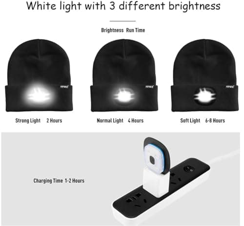 ATNKE LED Bonnet Lampe Frontale,USB Rechargeable Chapeau de Course Ultra Lumineux 4 LED Étanche Lumière Hiver Chaud Phare Cadeaux pour Hommes et Femmes/Black
