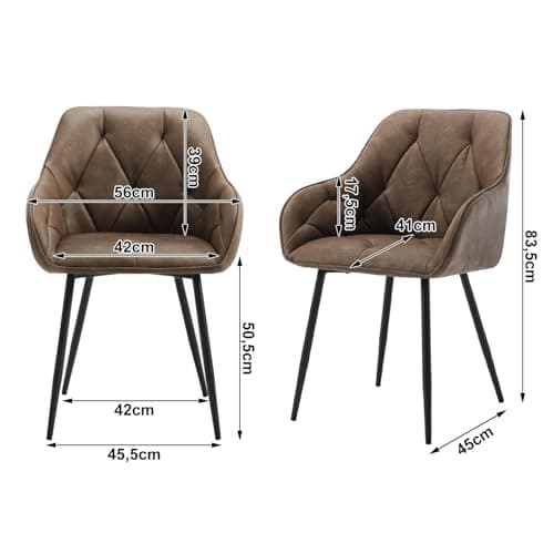 WOLTU Chaise de Salle à Manger, Chaise de Cuisine Rembourrée avec Dossier, Accoudoirs, Pieds en Métal, Chaise Ergonomique pour Salon, Bureau, en Simili Cuir Vintage, Marron foncé, EZS03dbr-1