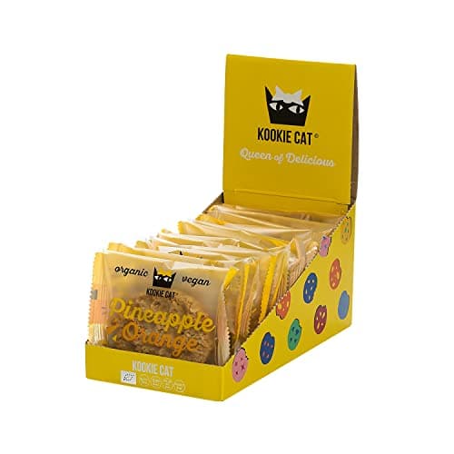 Kookie Cat Ananas & Orange-Biscuits Vegan Emballés Individuellement, Sans Gluten, Sans Soja, Bio, Noix de Cajou & Avoine-12 X 50g Multipack