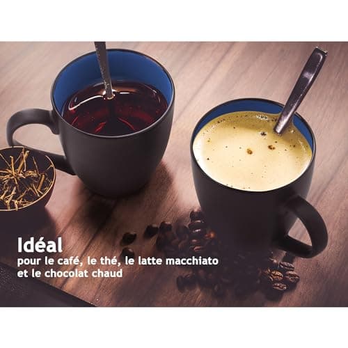 MIAMIO - 6 x 350 ml Tasse à café en grès/Ensemble de tasses Le Papillon Collection (Noir-Multicolore)