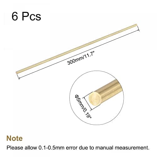 sourcing map Laiton Tige Laiton Solide Rond Tige 5mm Diamètre 300mm Longueur Tour Barre Stock pour RC Modèle Bricoleur Artisanat Coffret de 6
