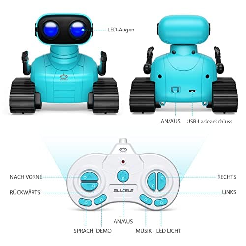 ALLCELE Robot Enfant Jouet,Télécommandés Rechargeables, avec Yeux LED, Musique et Sons Intéressants pour Garçons et Filles à Partir de 3 4 5 6 7 8 Ans Cadeau d'anniversaire(Bleu)