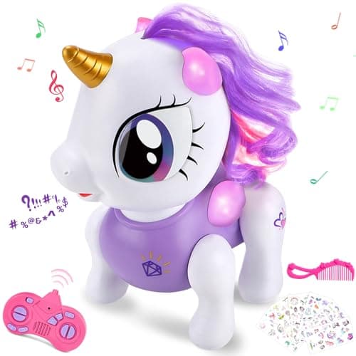 Ulikey Licorne Robot Enfant Jouet, Robot Licorne Interactif, Licorne Télécommandée avec LED, Musique, Danse et Marche, Licorne Jouet Fille Cadeau de Anniversaire Noël, Enregistrable, Programmable