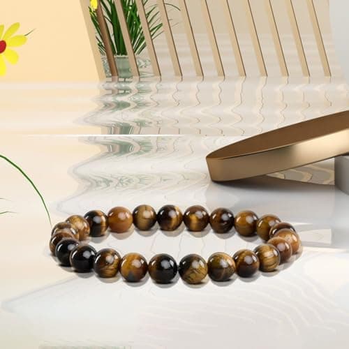 VERTIGE Bracelet de lithothérapie Œil DE TIGRE, Pierres 8mm Minérales, Source de bien être, Apporte AMBITION et CONFIANCE EN SOI, Bracelet Femme/Homme