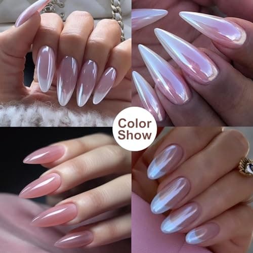 NO.1 Perle Effet Chrome Ongle BISHENGYF: Perle Blanche Poudre Chrome Ongle Chromée, Poudre de Paillettes Aurora Transparente, pour Glazed Donut Nails, Pearl Shimmer Nails