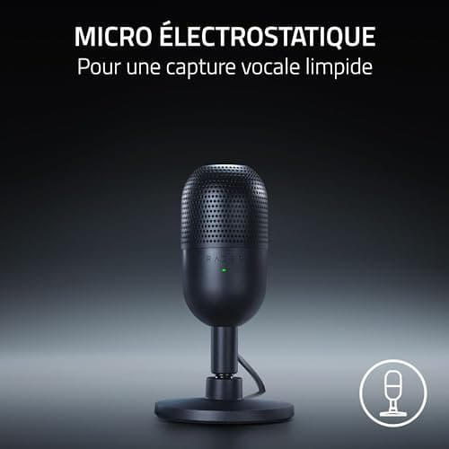 Razer Seiren V3 Mini - Microphone USB ultra-compact (microphone à condensateur 14 mm, directivité supercardioïde, détecteur de mise en sourdine, absorbeur de chocs intégré) Noir