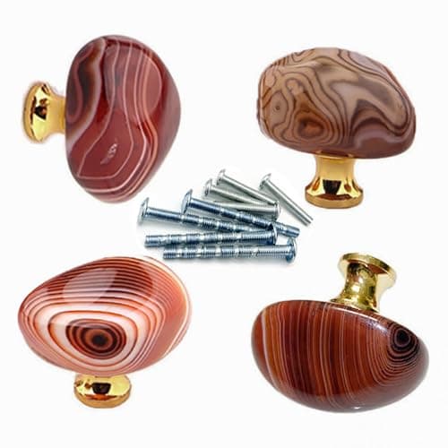 4 Pièces Boutons de cornaline naturelle, Poignées en agate de soie, Poignées tiroir d'armoire boutons de placard Boutons en pierre d'origine pour Placards armoire à tiroirs avec vis