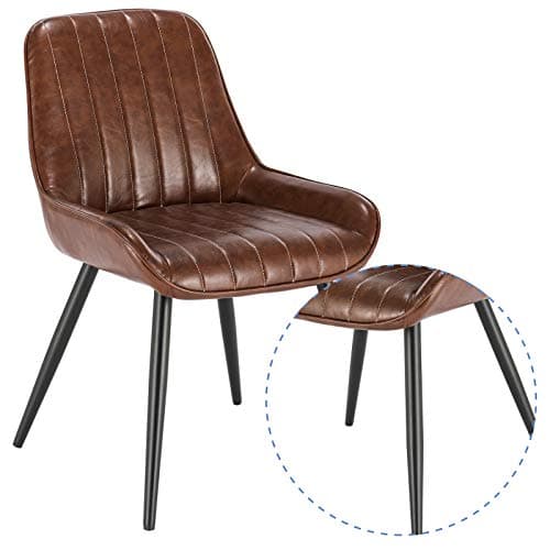 Lestarain Lot de 2 Chaises de Salle à Manger avec Dossier Chaise de Cuisine Rétro Chaise de Salon Assise en Similicuir et Pieds en Métal,Brune