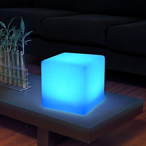 Mr.Go 8" LED Cube Lumineux Couleur Changeante Lampe d'ambiance avec 16 RGB Couleurs, Luminosité Variable, 4 Modes d'éclairage pour Intérieure Extérieure Décor, Rechargeable Veilleuse avec Télécommande