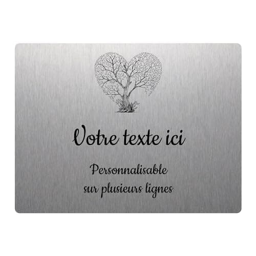 Plaque gravée funéraire motif Arbre côur autocollante 20x15 cm personnalisée 1 à 3 lignes Alu Brossé