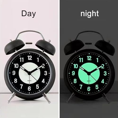 Nutabevr Réveil Double Cloche, avec Lumineux Silencieuse Réveil, Rétro Mécanismes à Quartz Électroniques, sans tic-tac, pour Chambre à Coucher, Salon, Noir Grand modèle réveil Classique