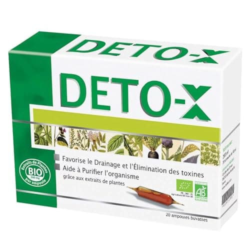NUTRI EXPERT - Deto-X -Complément alimentaire BIO à base de plantes - Favorise le drainage et l'élimination des toxines - Cure de 20 j - 20 ampoules