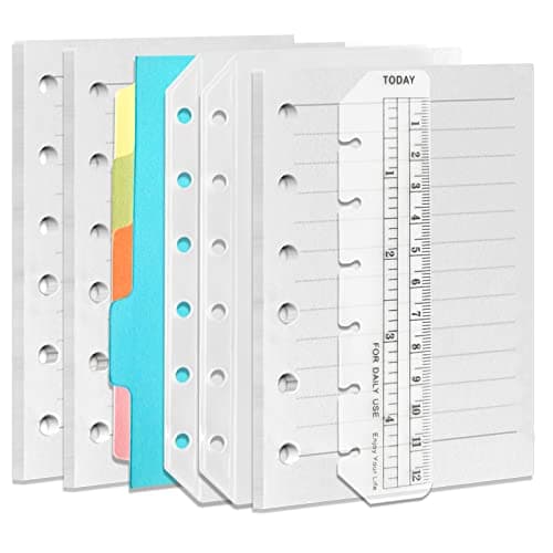 DY.2ten Lot de 3 carnets A7 rechargeables, feuilles lignées A7, pochettes transparentes à fermeture éclair, intercalaires A7, marqueur de règle A7, recharge de papier pour classeurs A5 à 6 anneaux
