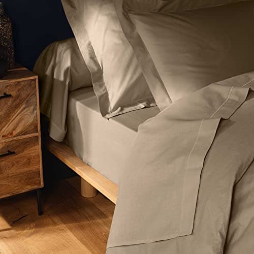 douceur d'intérieur, Drap Housse (140 x 190 cm) Lina Sable, 100% Coton