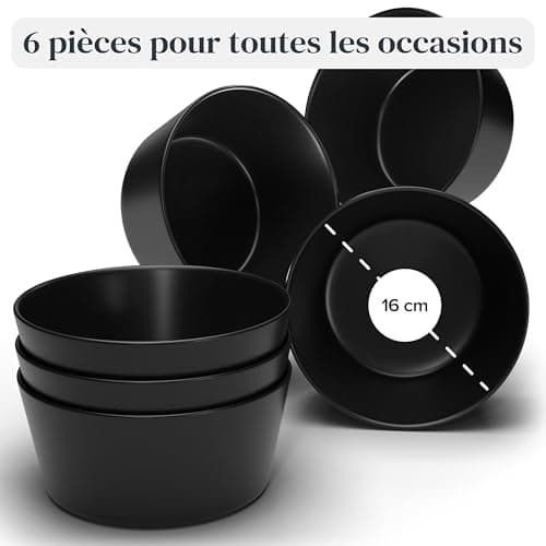 Ensemble de Bols à Céréales 6 pièces Manhattan Noir Mat - Faïence Premium, Lave-vaisselle, Micro-ondes - Bols Stylishes, Assiettes Creuses - Pure Living Urban Black, Vaisselle et Arts de la Table