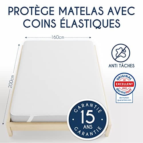 Protege Matelas 160x200 cm Imperméable Oeko TEX par Dreamzie - Alese 160x200 en Coton Respirant avec 4 Coins Elastiques