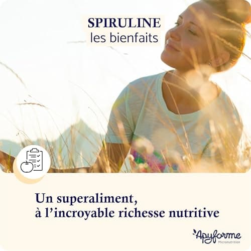 Apyforme - Spiruline BIO Française - Haute Concentration Jusqu'à 25% de Phycocyanine - Culture Paysanne Écoresponsable - 180 Comprimés Super Protéinés - Origine France