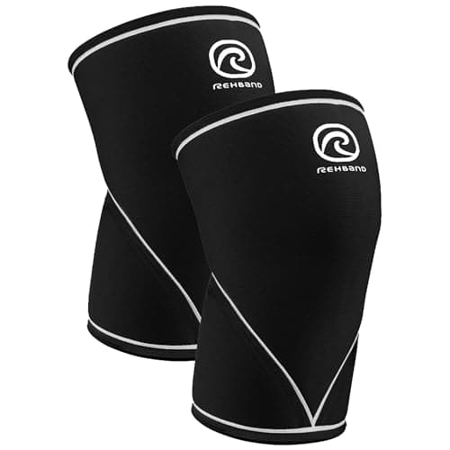 Rehband Genouillère en néoprène de 7 mm, bandage de genou sportive pour CrossFit et powerlifting, stabilise les articulations et les muscles, Couleur:Noir - 1 Paire, Taille:XL