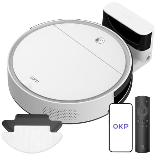 OKP Aspirateur Robot, Robot Aspirateur Laveur 3 en 1, Mince Silencieux Connecté WiFi/Bluetooth/Alexa/App, Auto-Charge, 120min d'Autonomie, Idéal pour Poils d'animaux Sols Tapis, K5 avec Télécommande