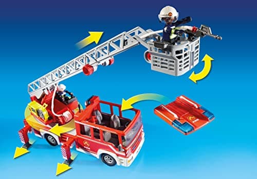 Playmobil 9463 Camion de Pompiers avec échelle pivotante - City Action - avec Trois Personnages, Un véhicule avec échelle télescopique, Module Lumineux et sonore - Intervention de Secours - Dès 4 Ans