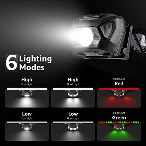 LE - Lampe Frontale LED Rechargeable Puissante, D500 Torche Frontale LED USB 2000lux Lumière Blanche et Rouge 6 Modes d'Éclairage IPX6 pour Cyclisme, Camping, Randonnée, Bricolage - 2 Pcs