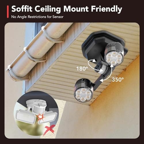 OREiN Projecteur LED Exterieur Detecteur de Mouvement, Eclairage Exterieur de Sécurité 450°, 12W=150W 1600LM Lampe Extérieur à Double Tête, Spot LED Extérieur IP65 Étanche pour Patio Cour Garage