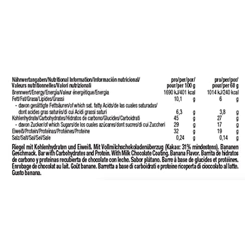 WEIDER 32% Protein Bar, délicieuse barre protéinée enrobée de chocolat fin, haute teneur en protéines, barre énergétique, snack musculation, Banane, 12 x 60 g