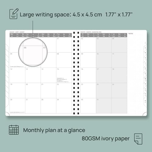 POPRUN Agenda 2025 Semainier D'août 2024 à déc 2025 Scolaire - Couverture Souple à Spirale, Onglets Mensuels, Papier 80 g/m2, Boucle de Stylo Autocollante - Format 26,5 x 21,5 cm, Rose Doux