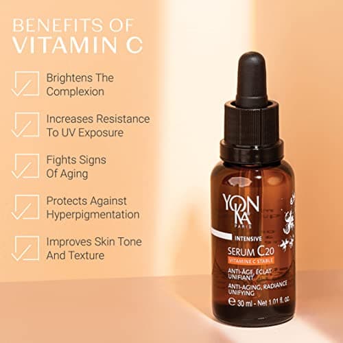 Serum C20 Vitamine C Yonka 30ml - Texture Huile - Anti-Âge, Éclat et Unifiant Illumine et Réduit les Tâches - 20% de Vitamine C Stable - 99,9% d'Ingrédients d'Origine Naturelle