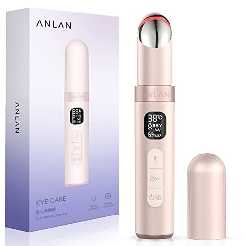 ANLAN Appareil Massage des Yeux EMS, Masseur pour Yeux 4 modes Anti Cernes Rides Poches, Appareil Soin Yeux Rechargeable avec Affichage LCD(38-45°C) Rose