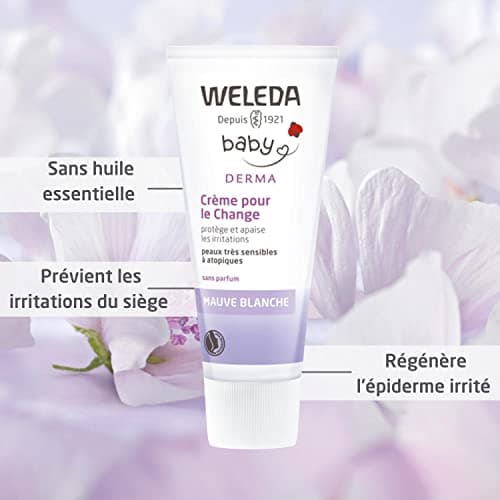 WELEDA - Crème pour le Change Mauve Blanche - Protège, régénère et apaise les irritations du siège des bébés - Peaux très sensibles ou à tendance atopique - NATRUE* - 50 ml