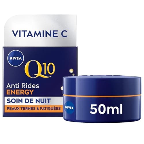 NIVEA Q10 Energy Soin de Nuit Booster d'éclat (1x50 ml), crème anti rides enrichie en Q10 pur & Vitamine C, crème anti-âge pour un teint éclatant, crème visage énergisante peaux ternes et fatiguées