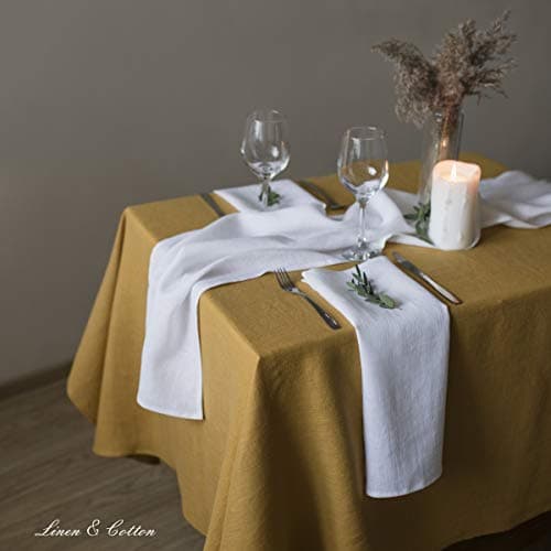 Linen & Cotton 4 Serviettes de Table en Tissu Hygge -100% Lin, Blanc (45 x 45 cm) Lavable Carré pour Home Maison Salle à Manger Table Basse en Bois Cuisine Anniversaire Bapteme Mariage Fête Dîner Noël