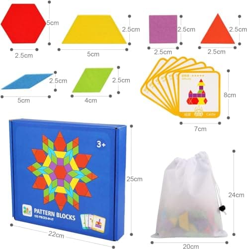 KanCai Puzzle en Bois Jouets 155 Piècess Tangrams Blocs de Modèle Classiques Jouets Montessori Jouets éducatifs avec 24 Cartes de Conception pour Enfant